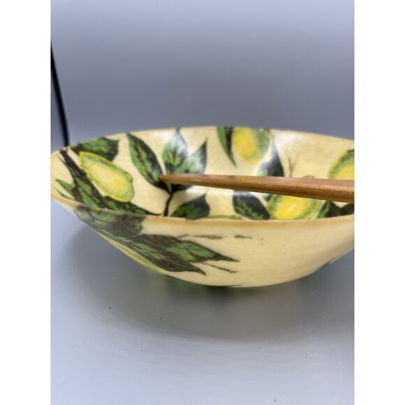 Vintage Artmor Fiberglass Bowl Lemons Fruit Design 13” Mid Century Modern MCM - Picture 4 of 7